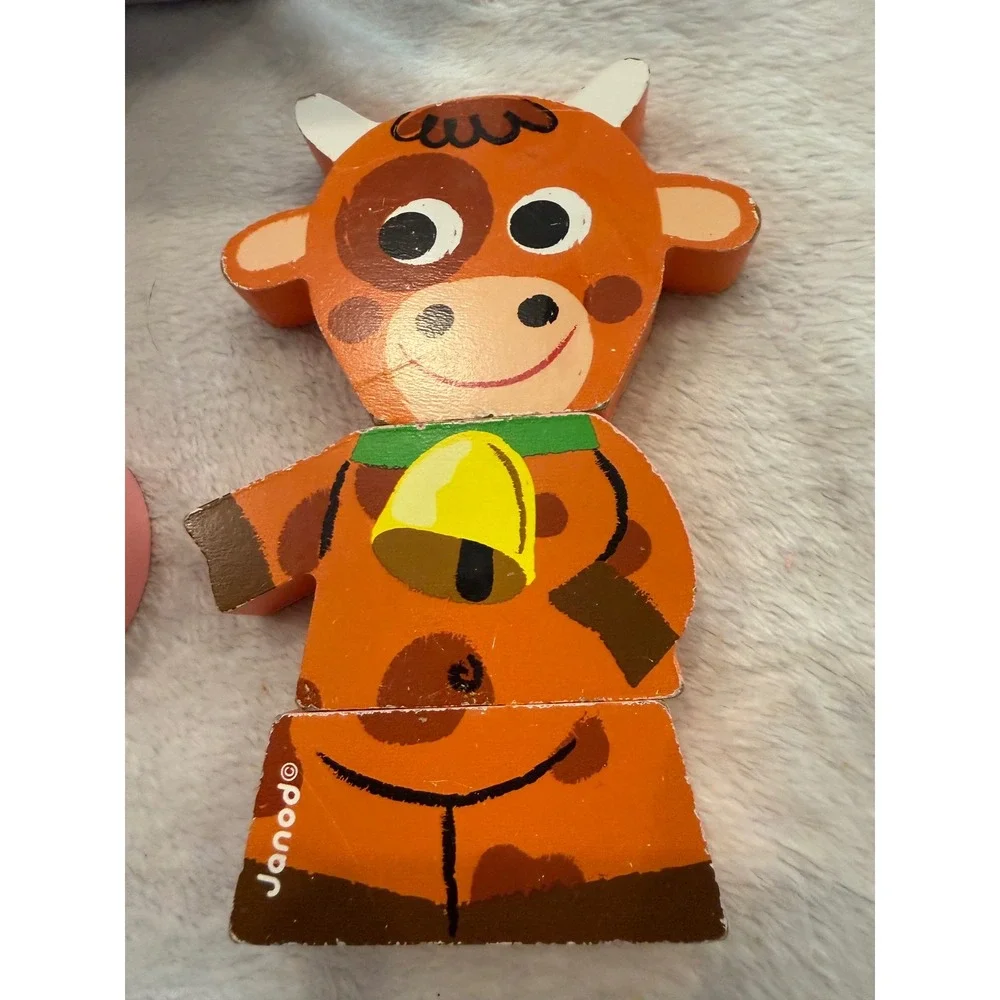 Janod Funny Magnets Wooden Farm Animal Mix Match Puzzle Set 12pc J08042